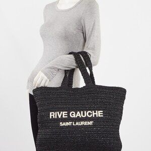 Yves Saint Laurent Black Woven Straw Rive Gauche Tote Bag